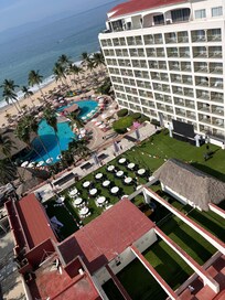 Super Bowl party below us.