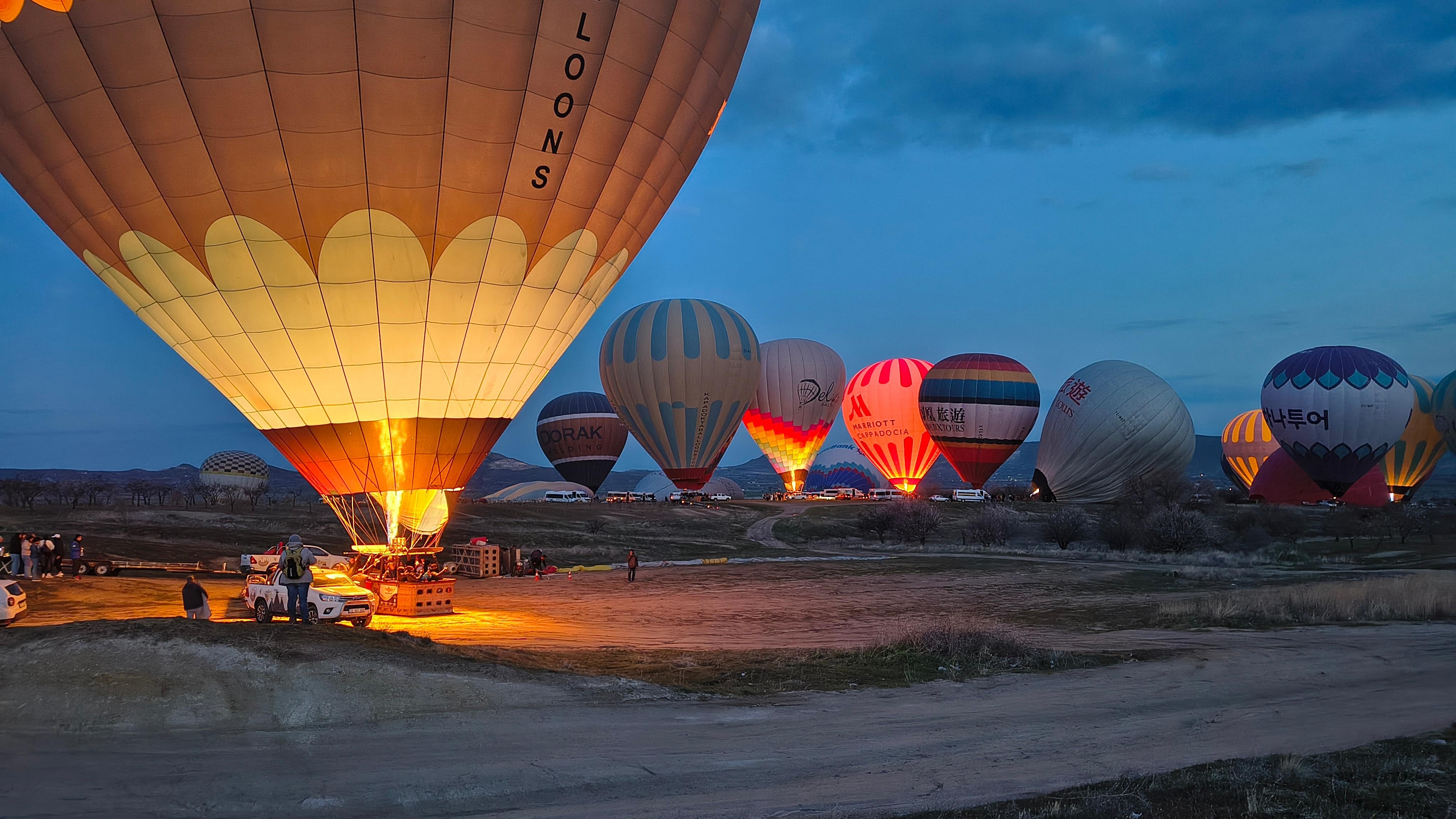 Hot air balloons before sunrise