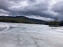 Lake was frozen over beautiful view.