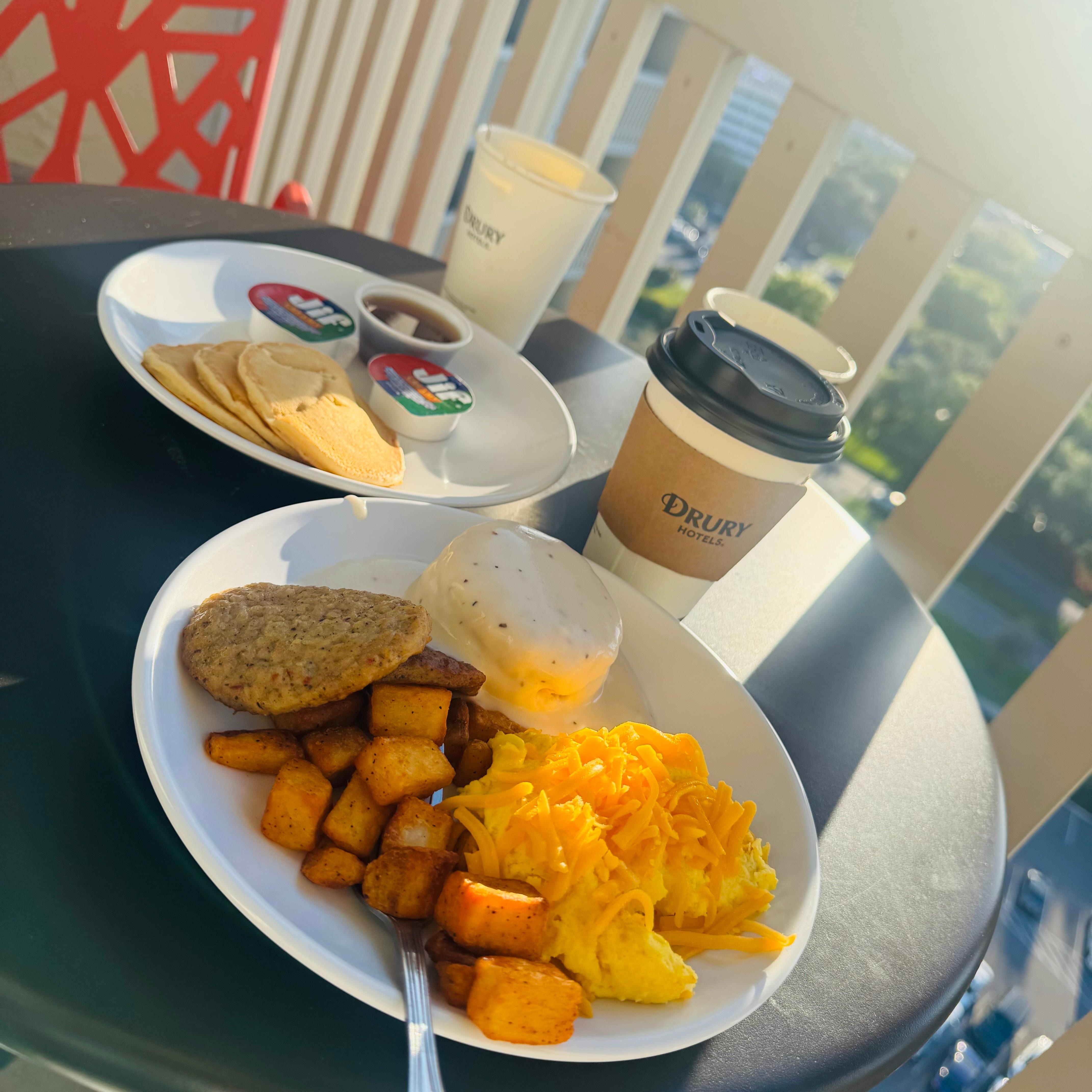 The free breakfast buffet on our balcony