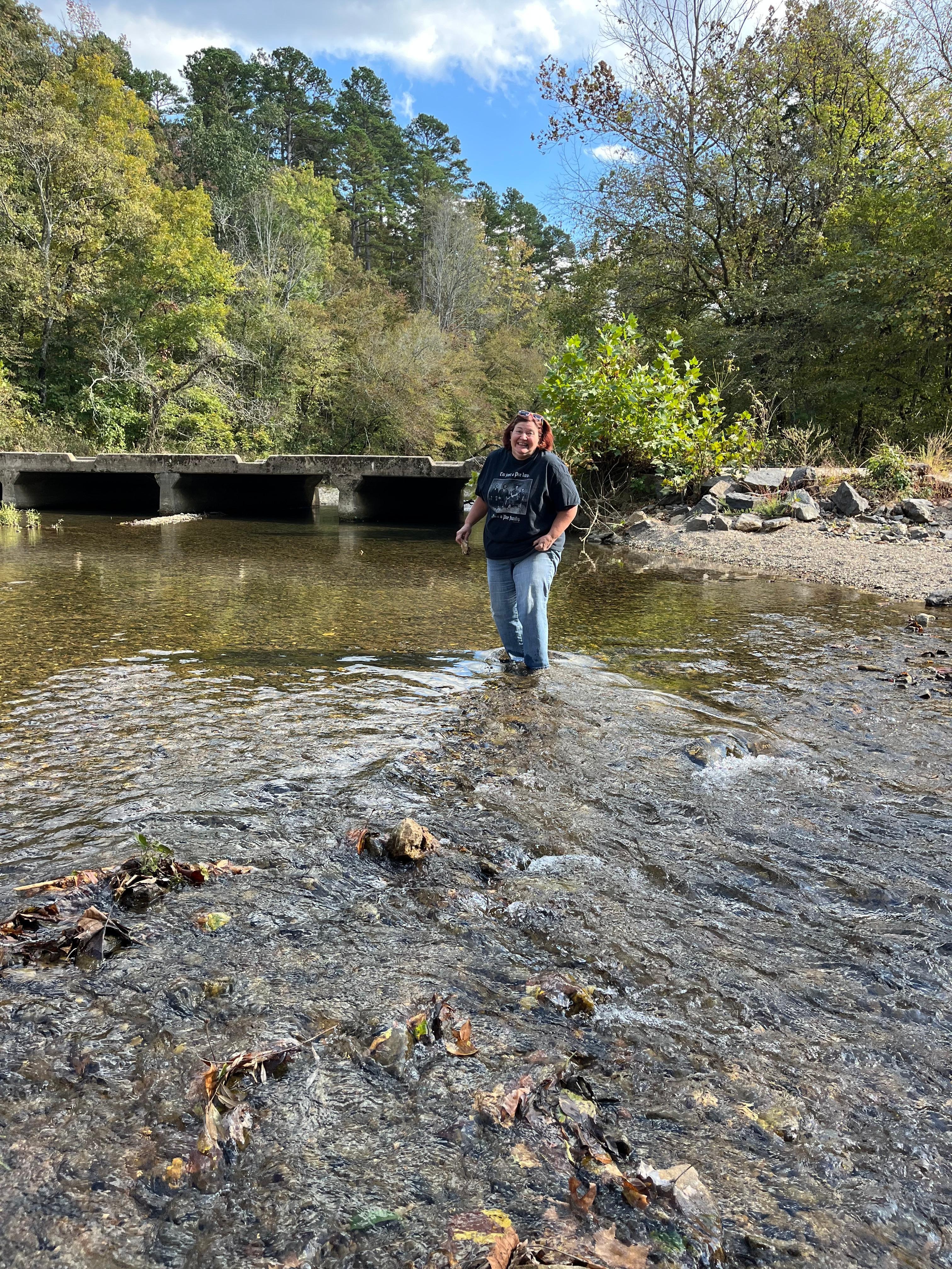 Enjoying a walk in the nearby creek 