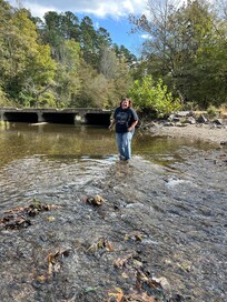Enjoying a walk in the nearby creek