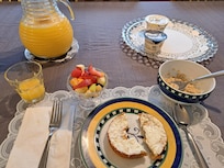 Breakfast from 7 to 9. Lots of food to choose from.