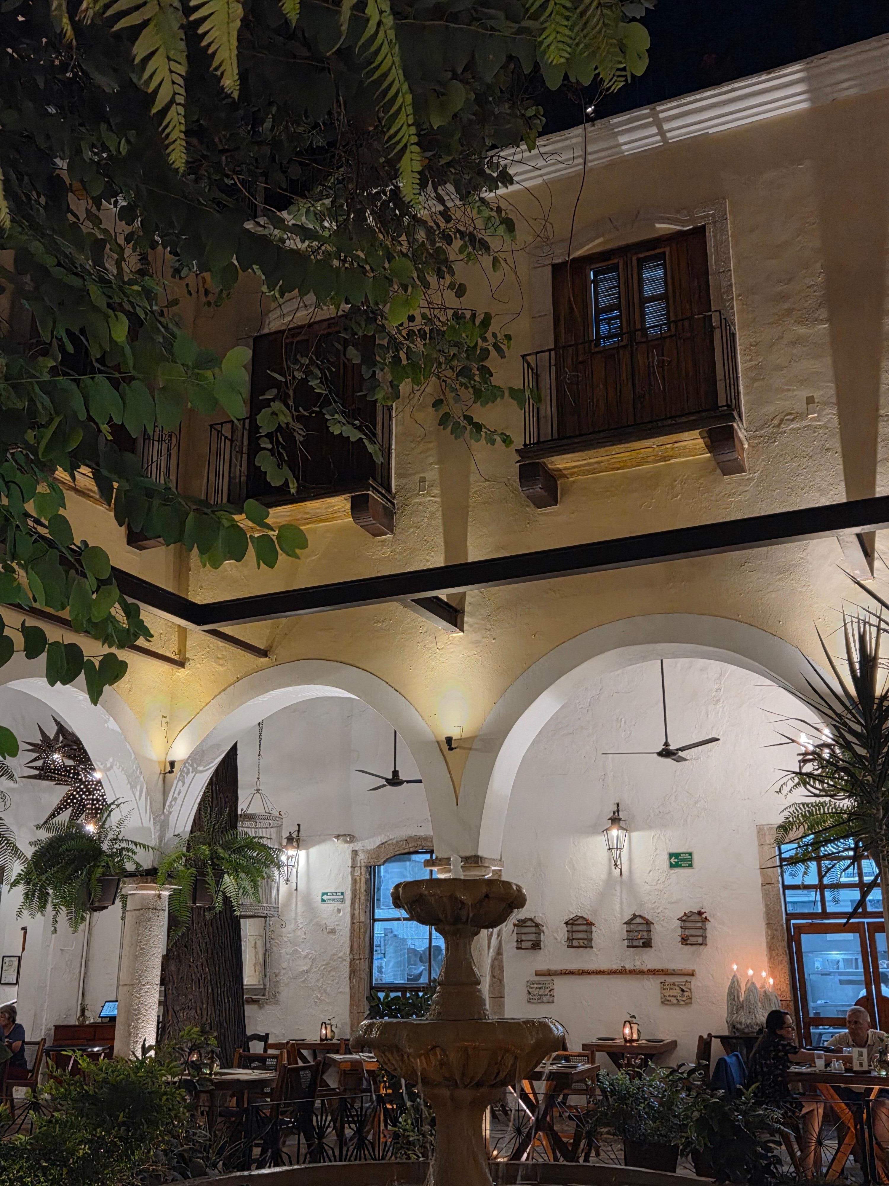 Interior courtyard with restaurant.