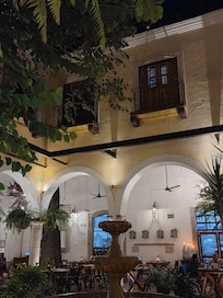 Interior courtyard with restaurant.