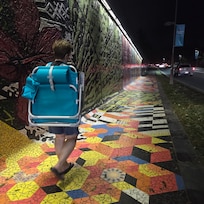 Walking home from the beach at dusk