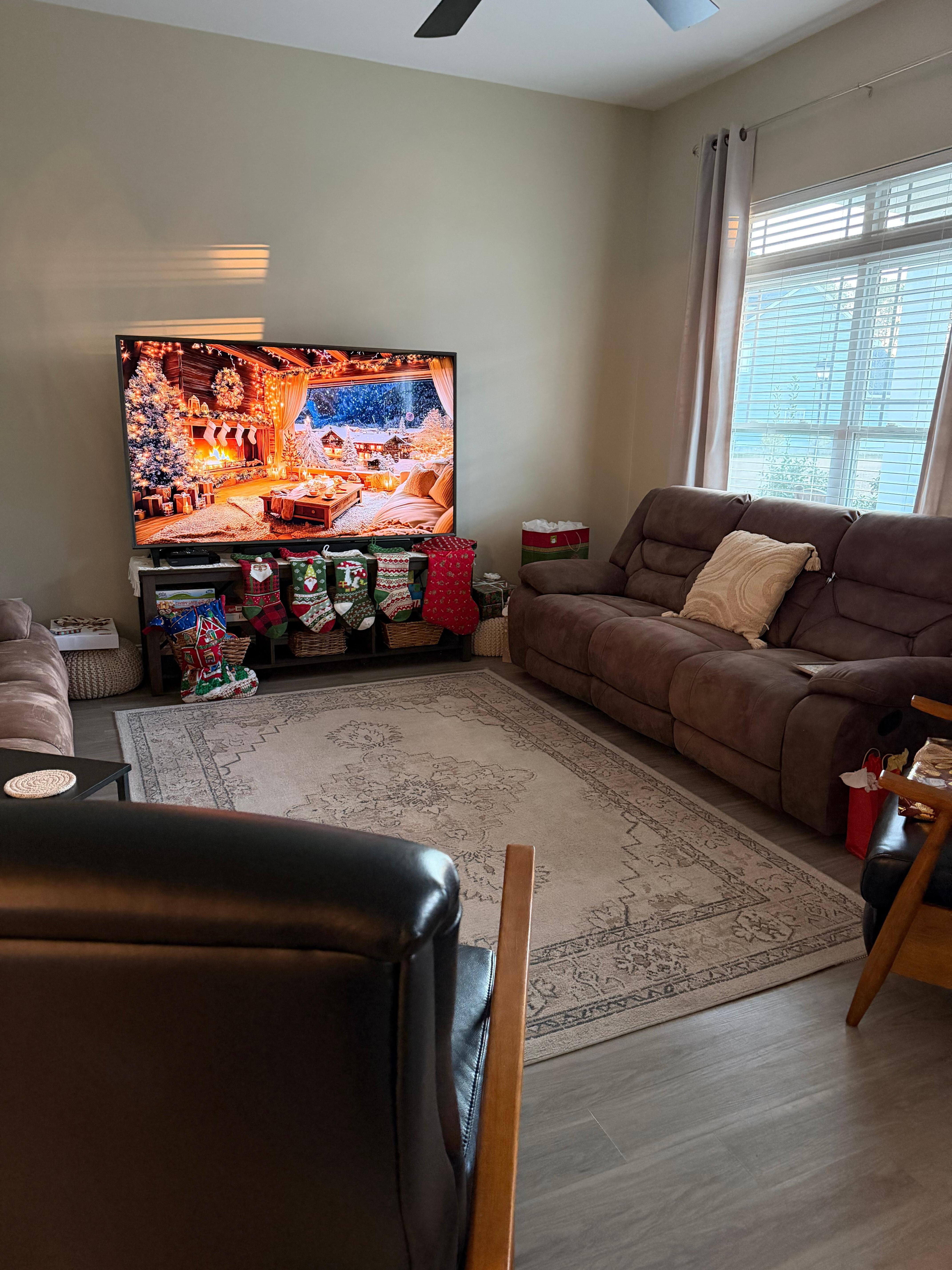 We added holiday music with video of a fireplace and snow falling for atmosphere. 