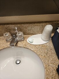 This ONE tiny bar of soap was the only think we found in bathroom.