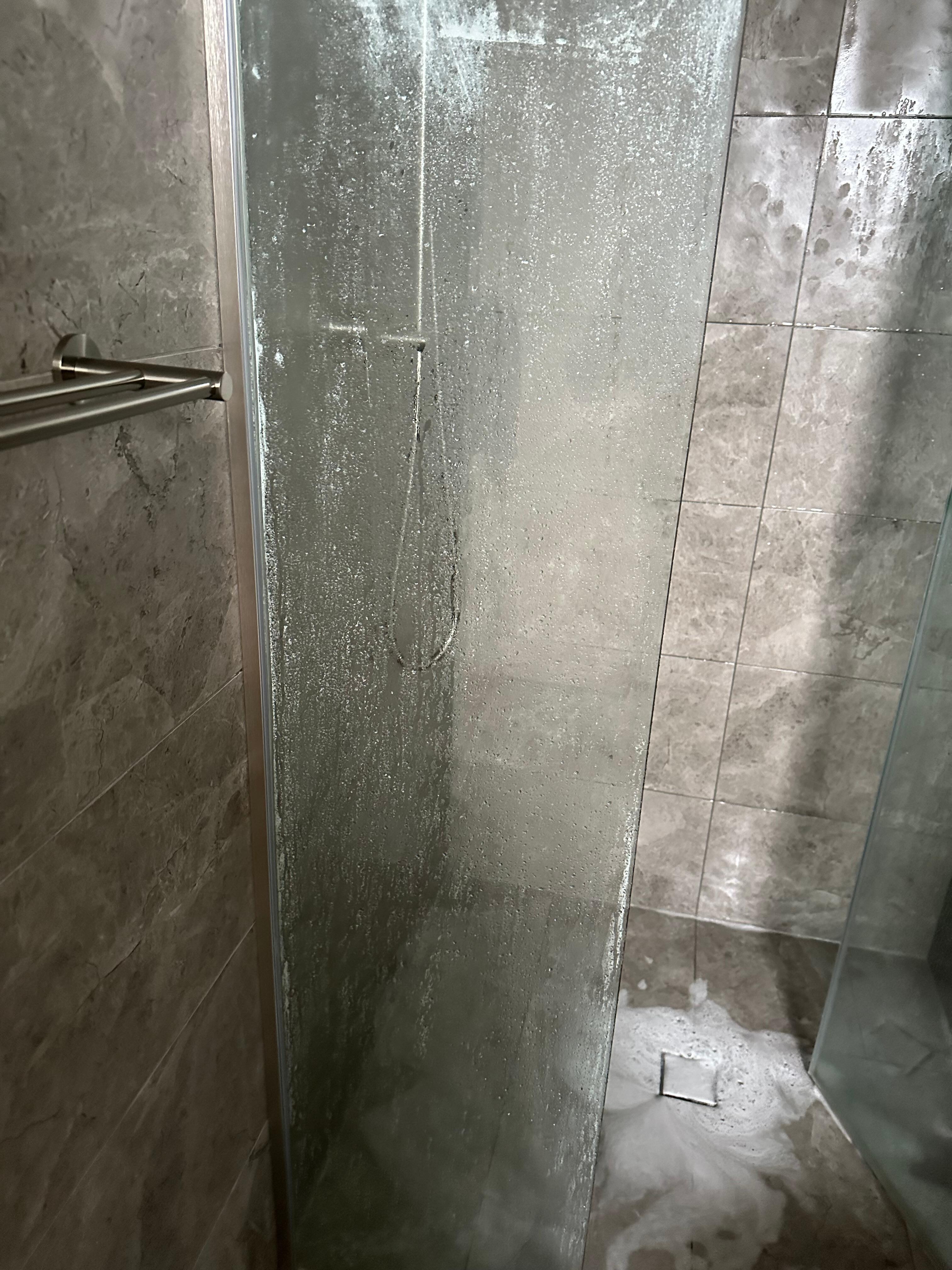 Shower glass doors not cleaned properly so much soap scum.