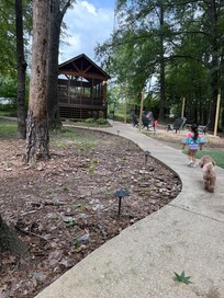 Walkway to pool and fire pit area.