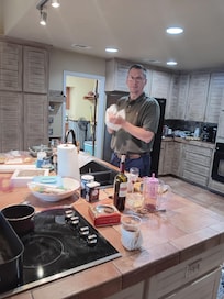 Spacious kitchen. FYI, just know there is one oven, but we made it work. Were able to locate utensils and serving pieces we needed.