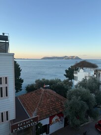 Our view from our light brighr airy bed room .