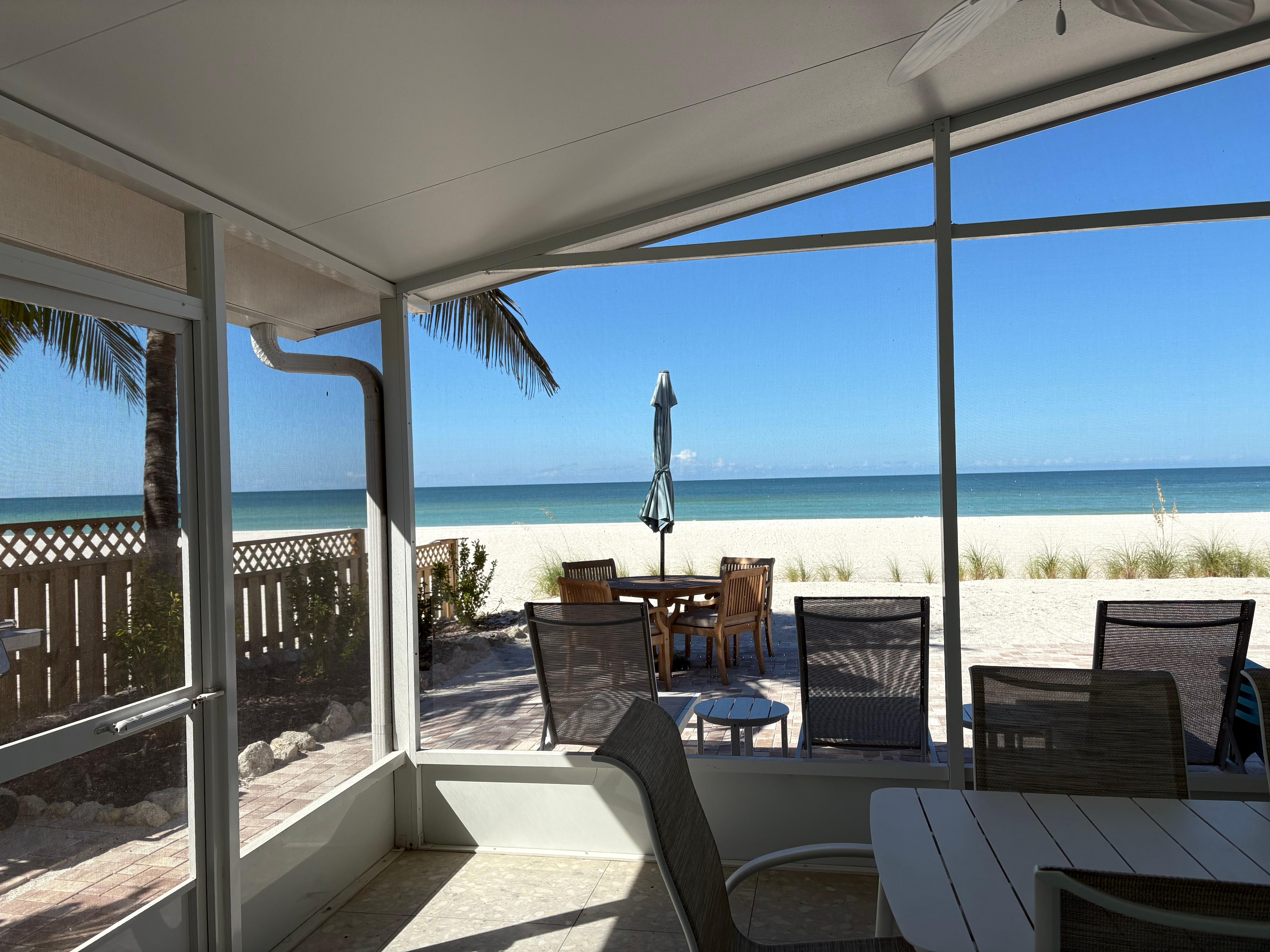 This is the view from the living room through the screened in porch 