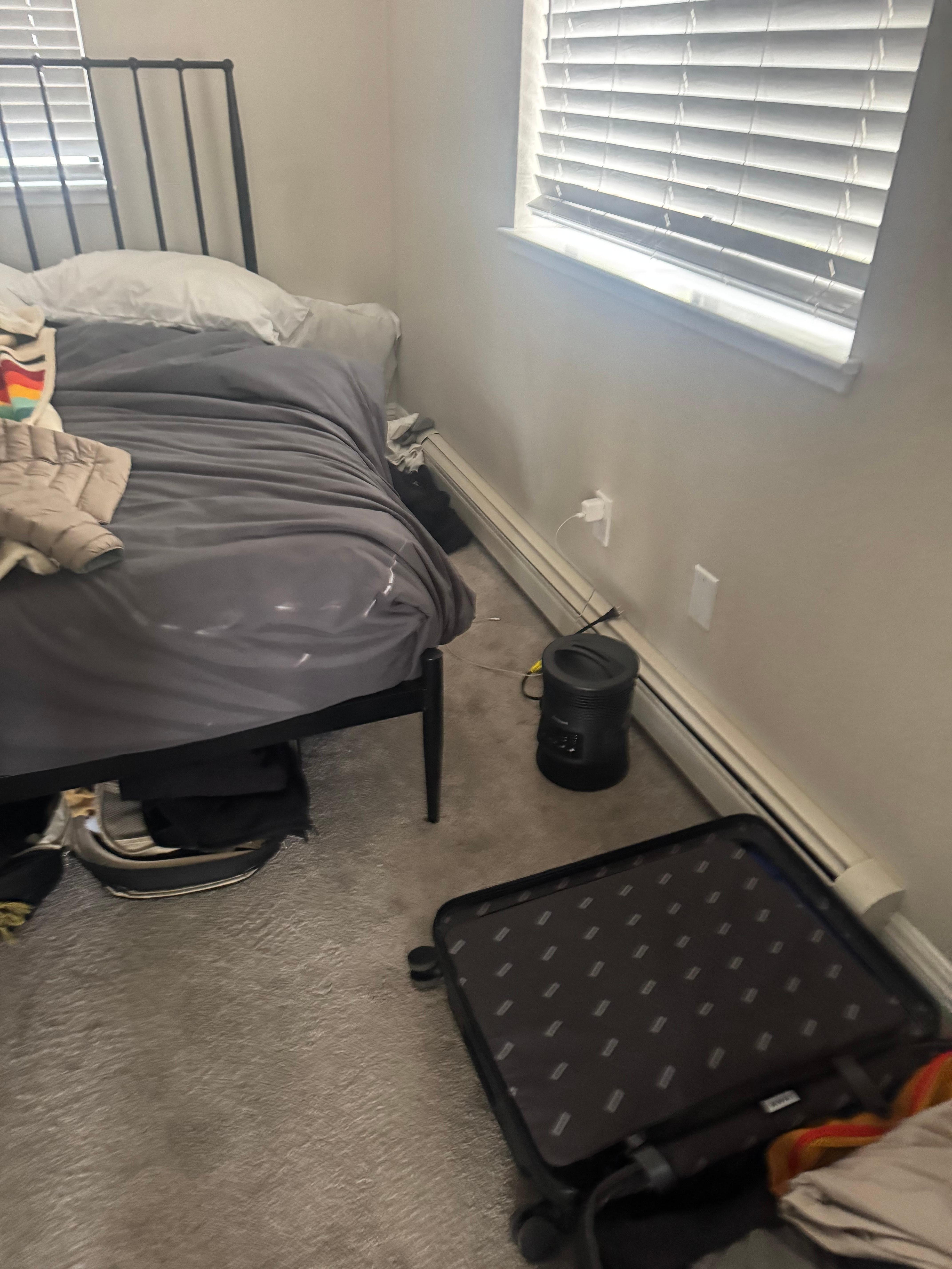 Personal heater in bedroom as substitute for main heater, which did not work on the main floor. 