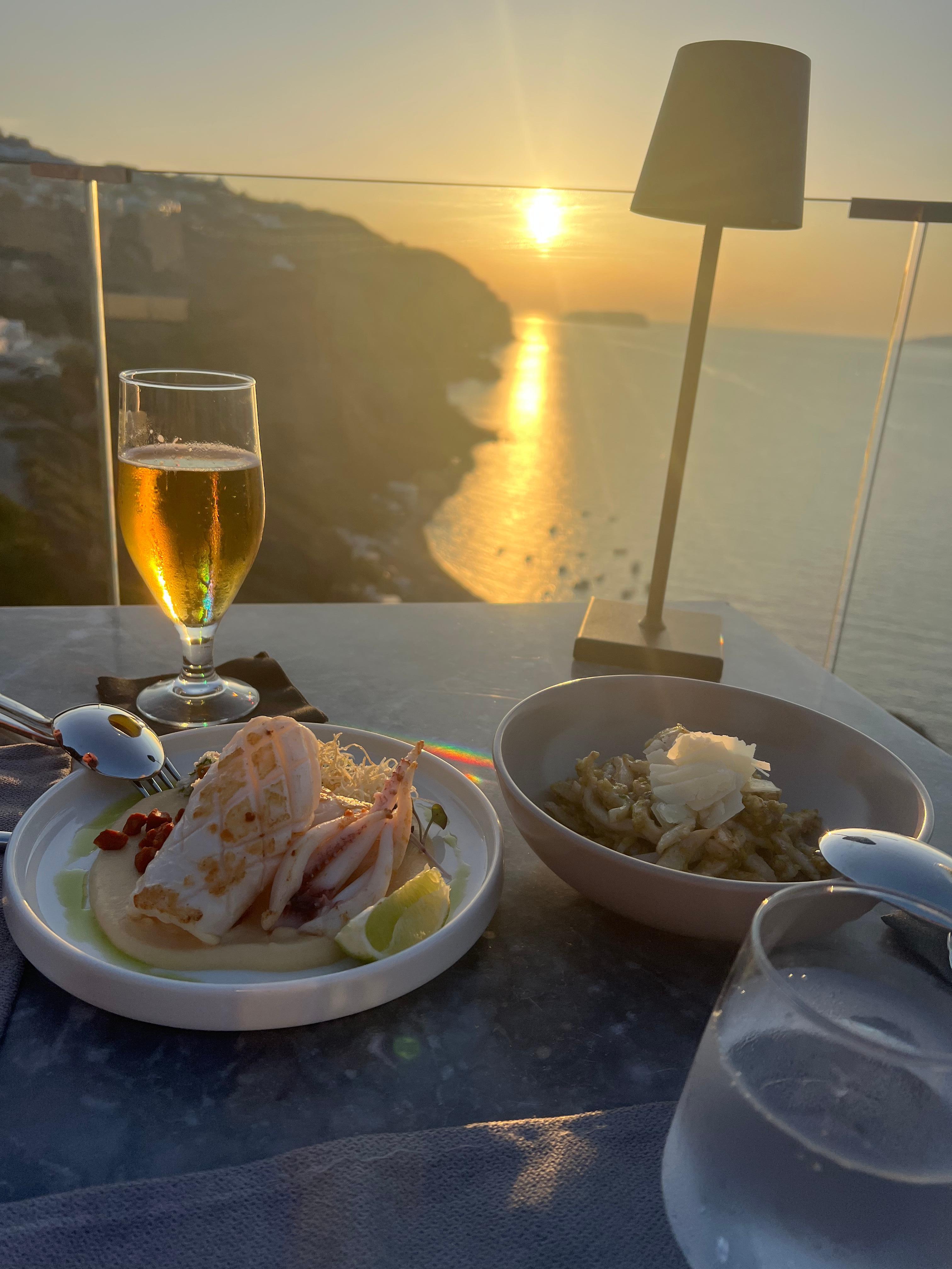 Dinner with a beautiful sunset