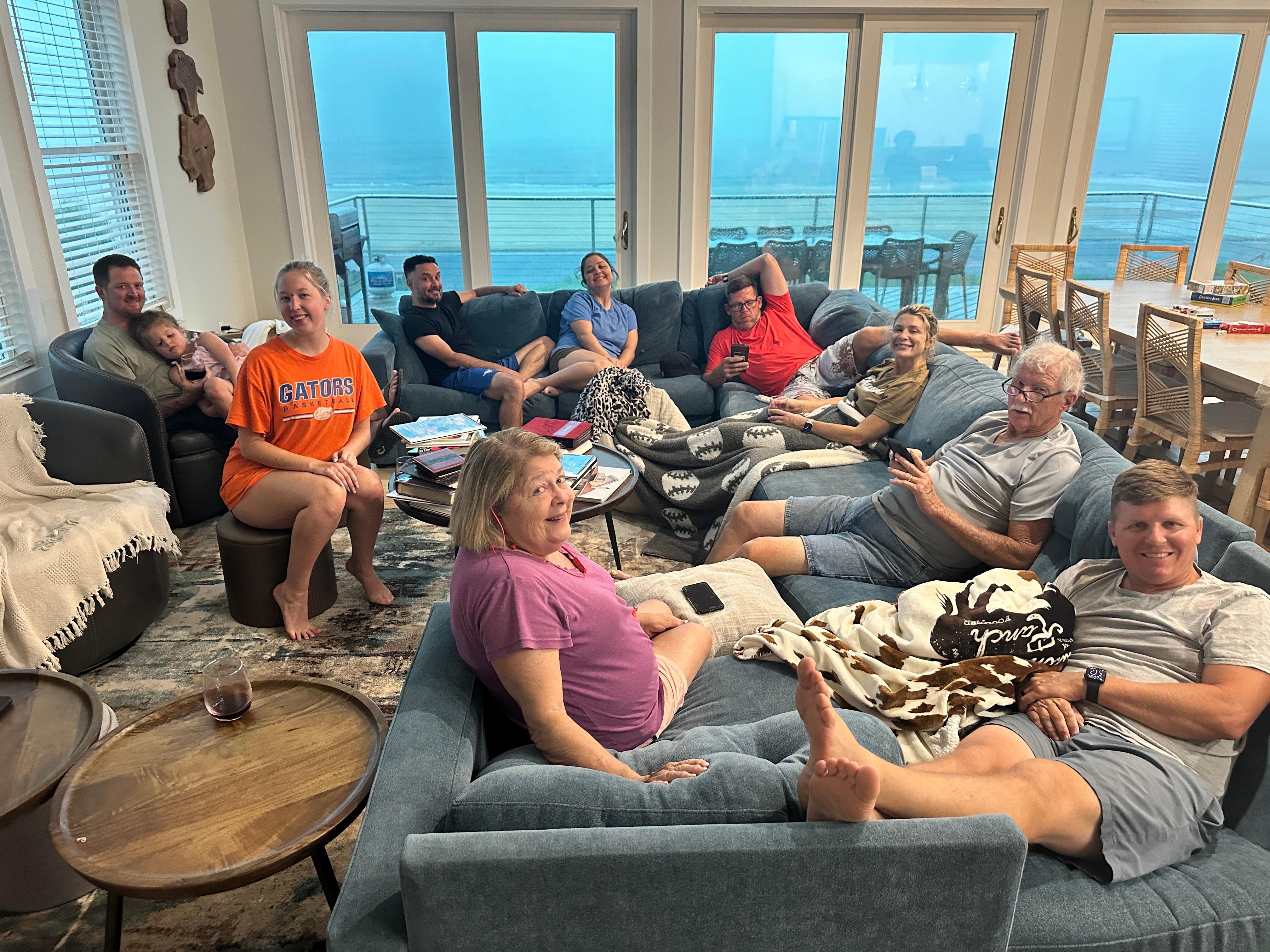 View of most of us gathered in the second level living room