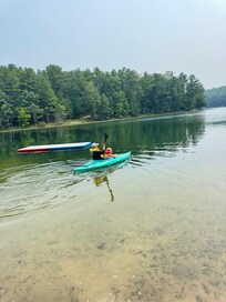 Kayaking on lake.