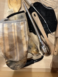 Soiled pot holders left from prior guests