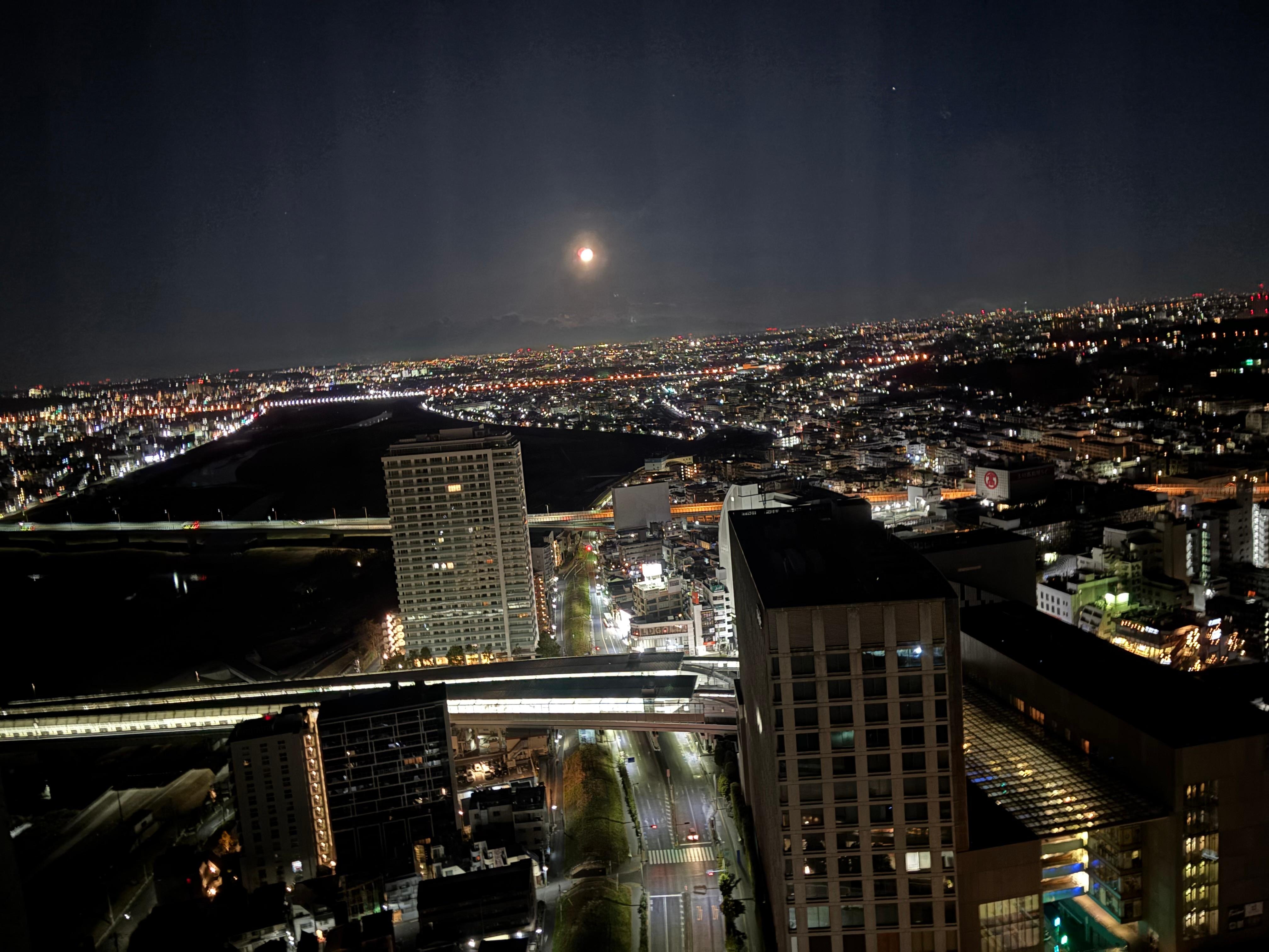 Almost full moon view from the room. 29th floor. 