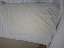 Almohadas amarillentas y con signos de suciedad.