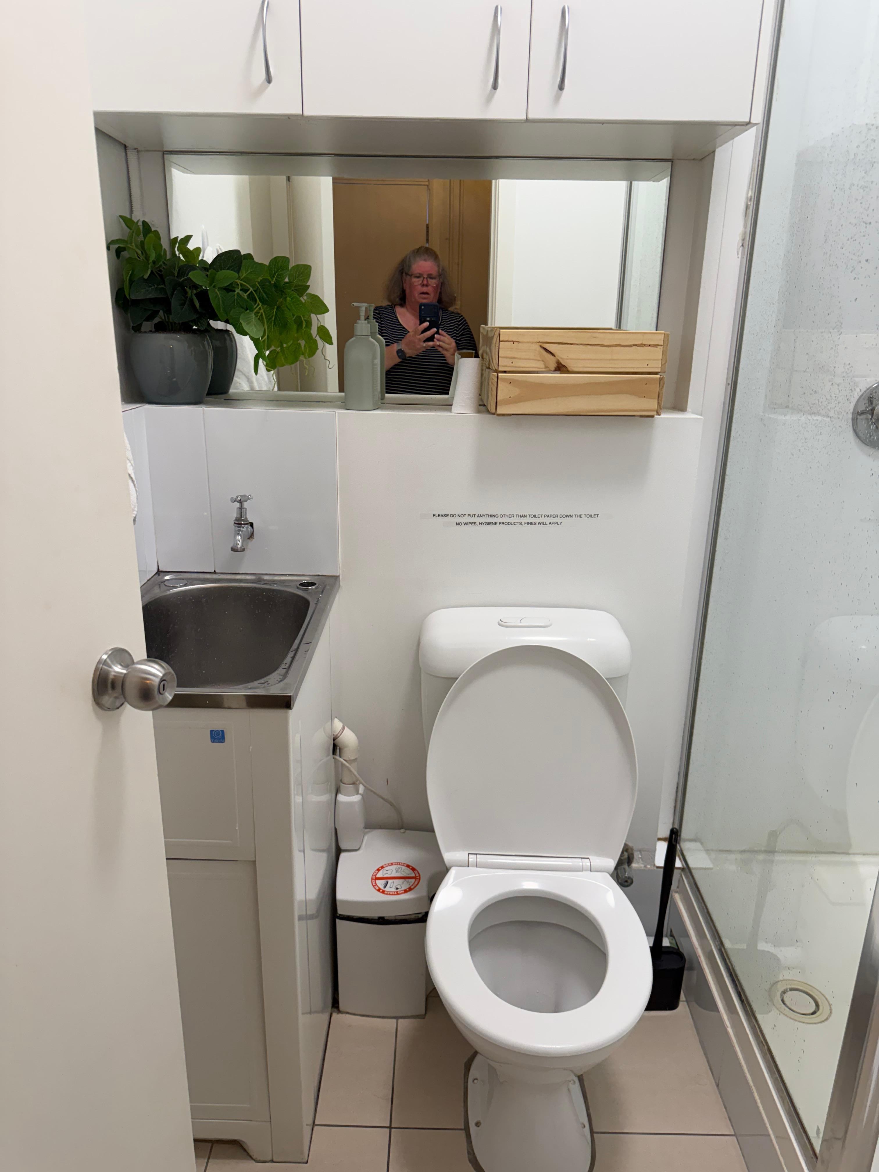 Utility closet turned into bathroom. Roaches nightly. VERY loud water pumps. 