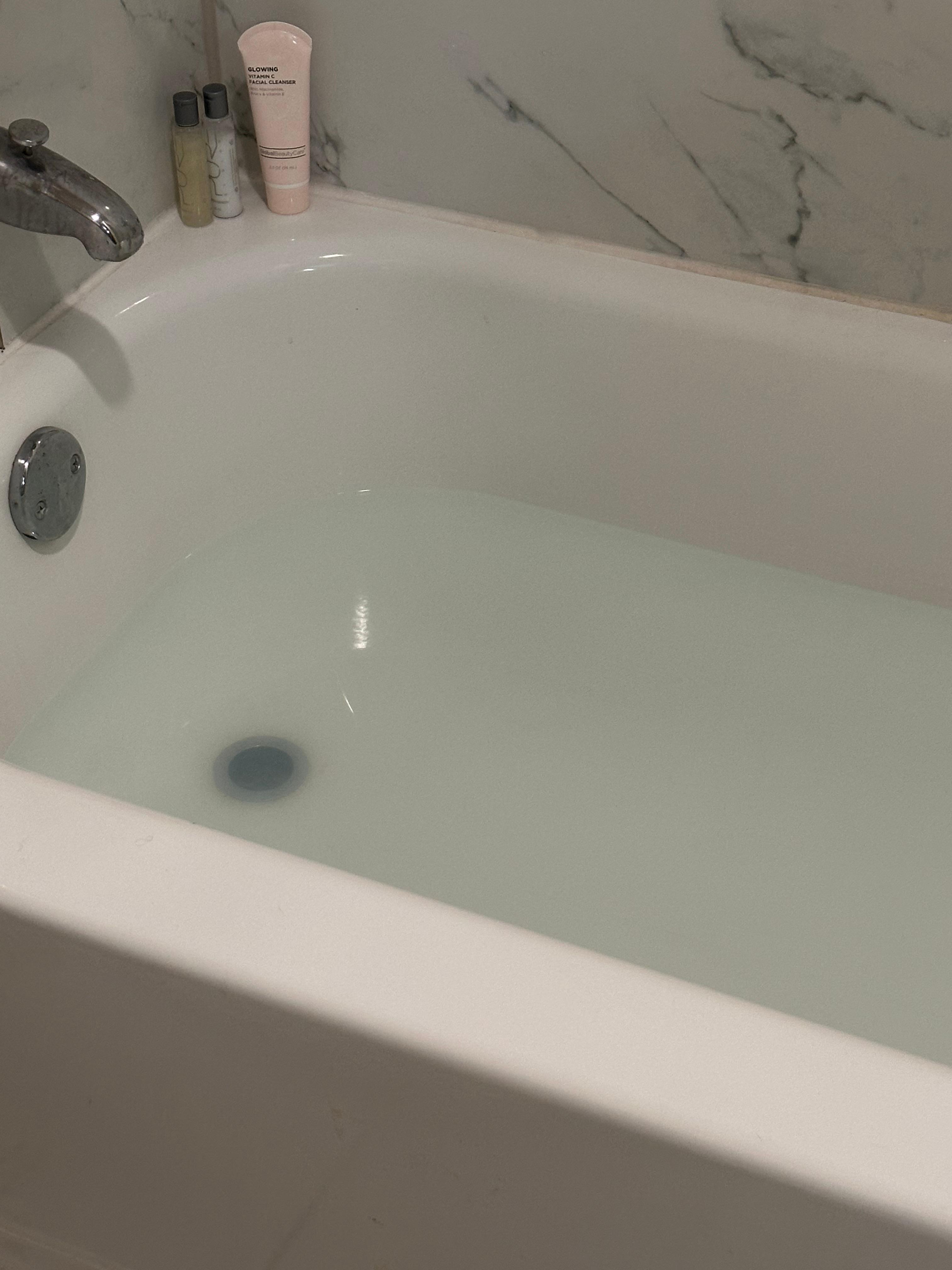 Tub was still full of water the next morning. 