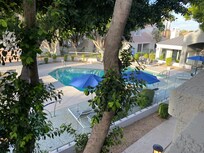 Right off the balcony.