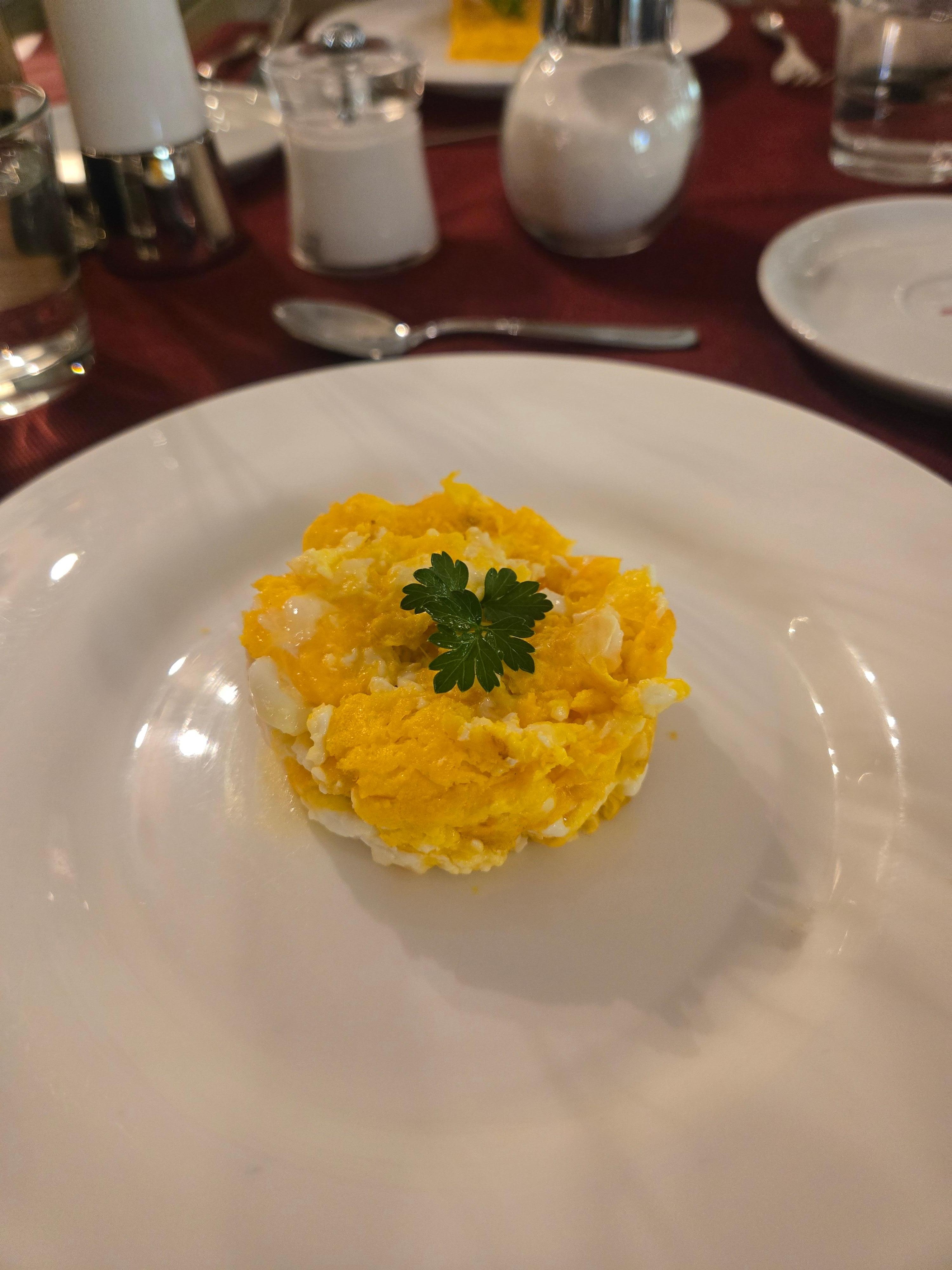 Scrambled eggs at breakfast