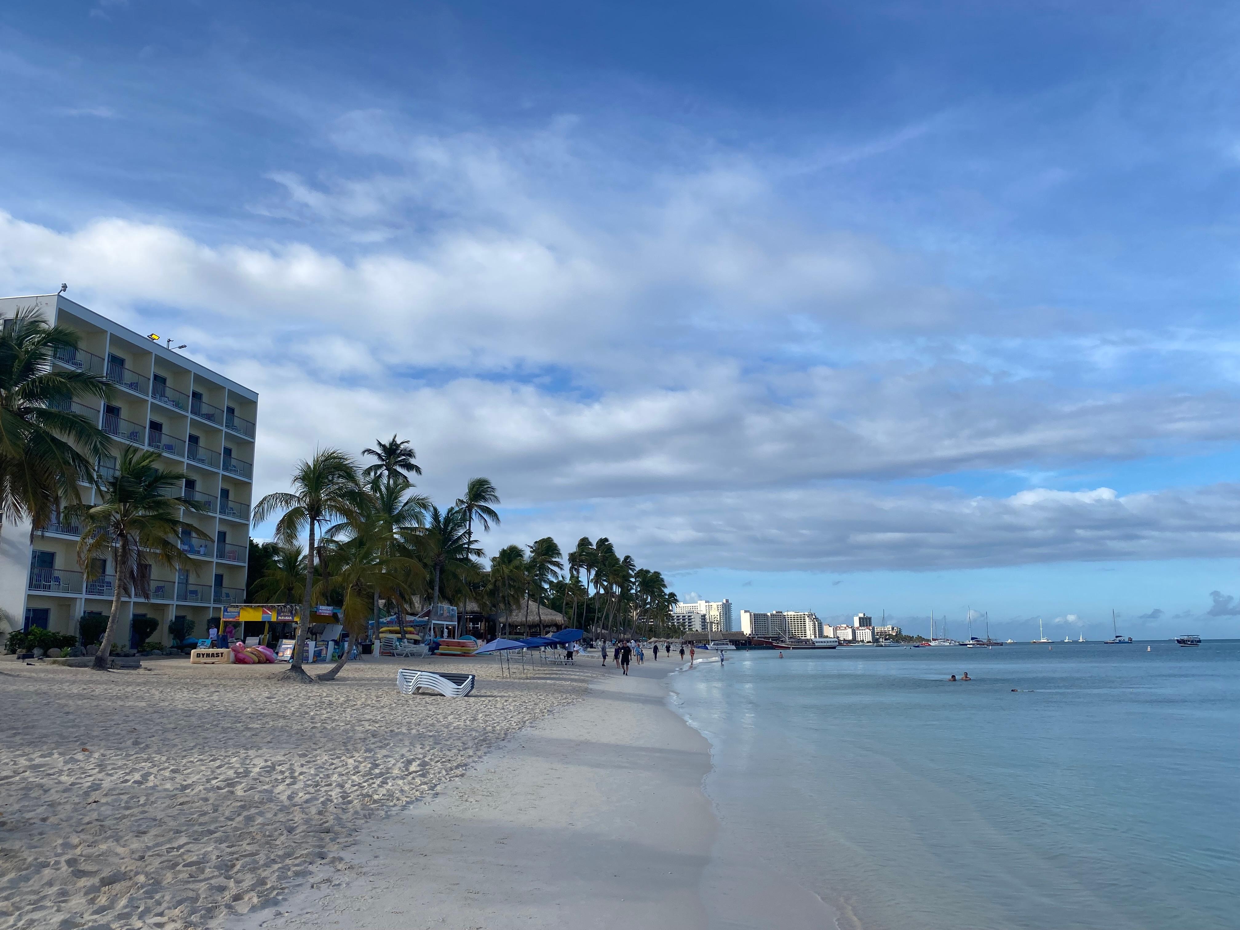 Palm Beach looking south towards Playa Linda/Hyatt, Barcelo, 