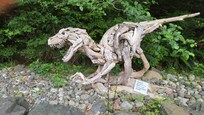 Driftwood scuptures in garden