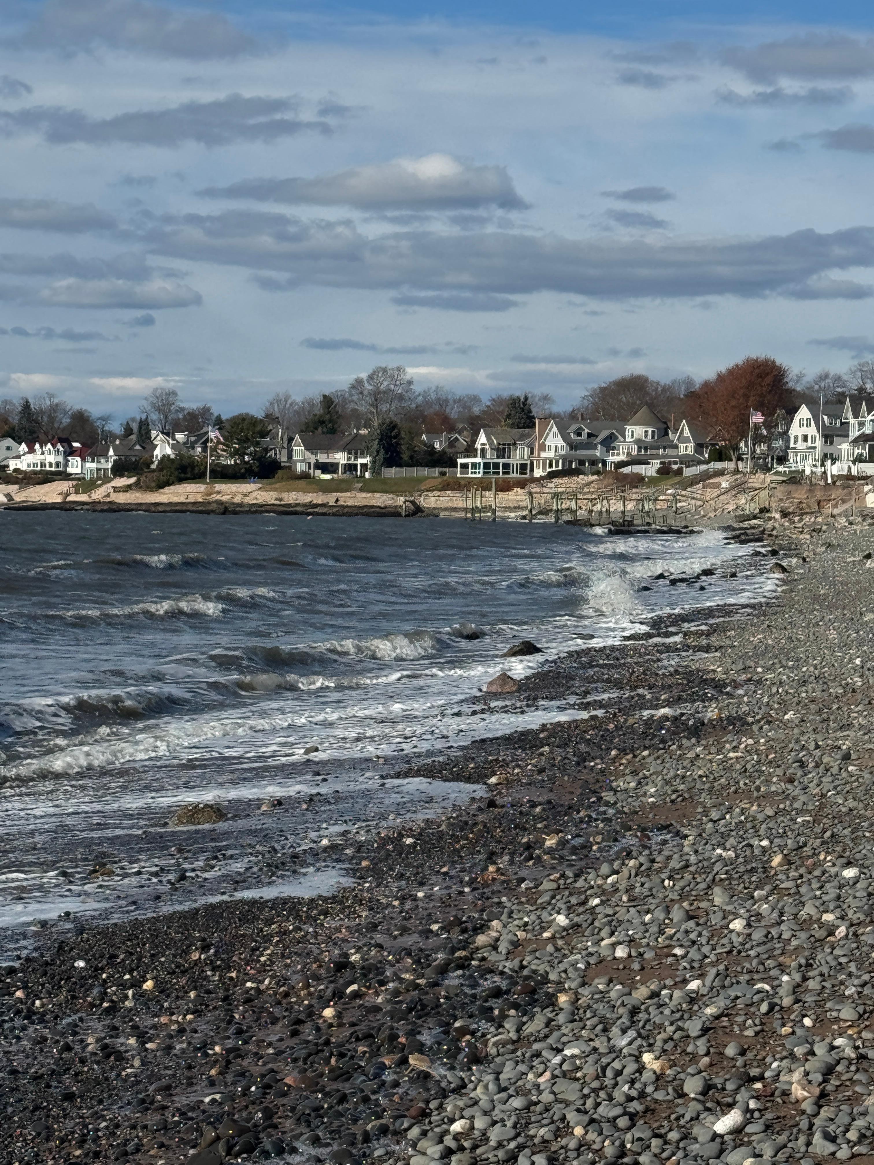 The view from the beach at the community access point . 