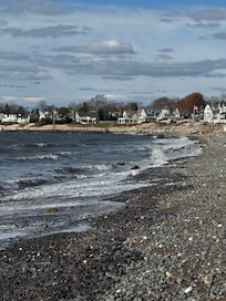 The view from the beach at the community access point .