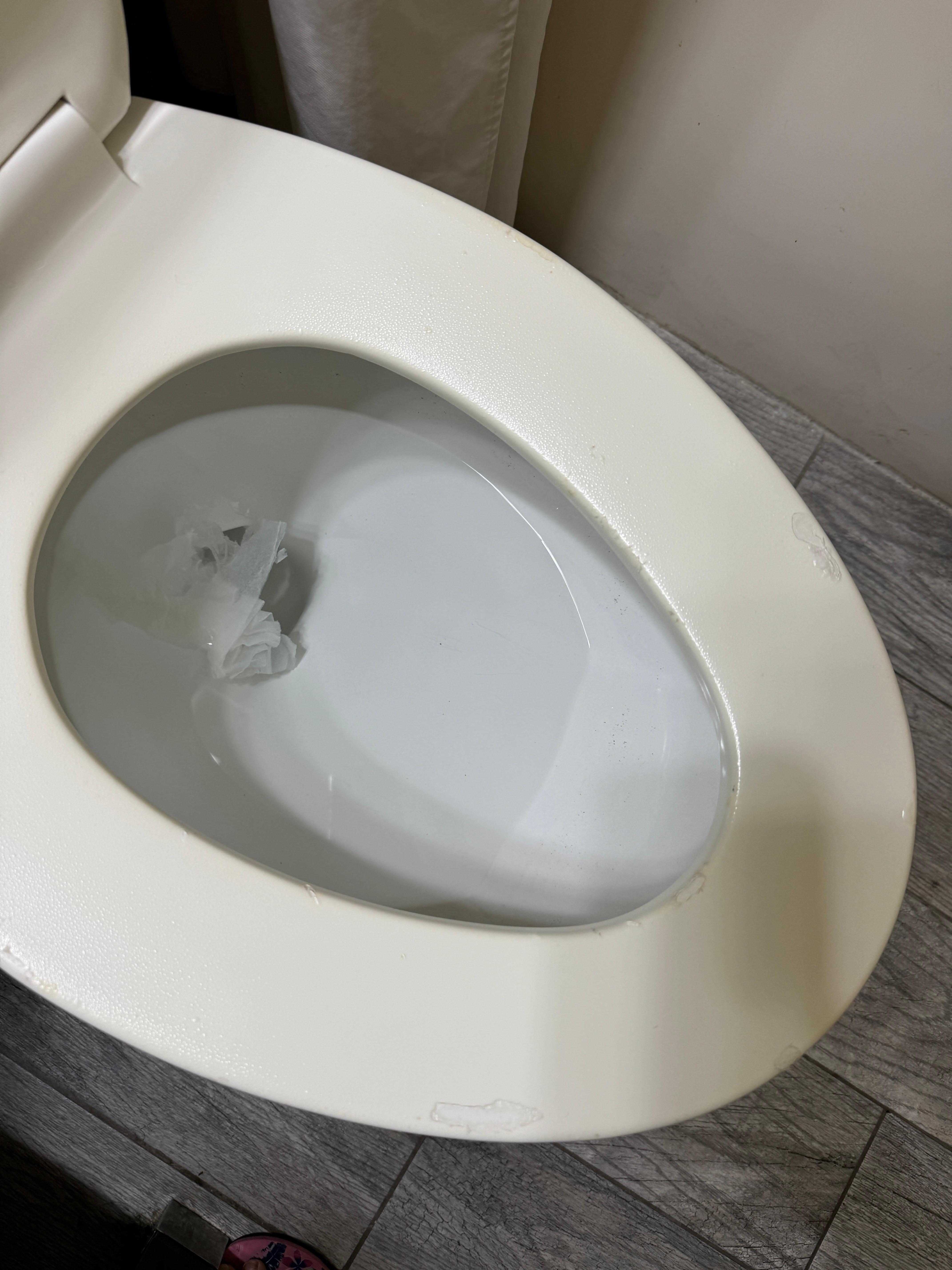 Toilet seat is dirty and bathroom was not serviced . 