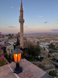 Evening view from the terrace over Cappadocia, Petra Inn