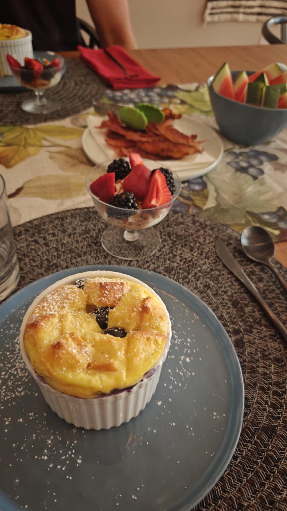 Blueberry French toast "souffle".