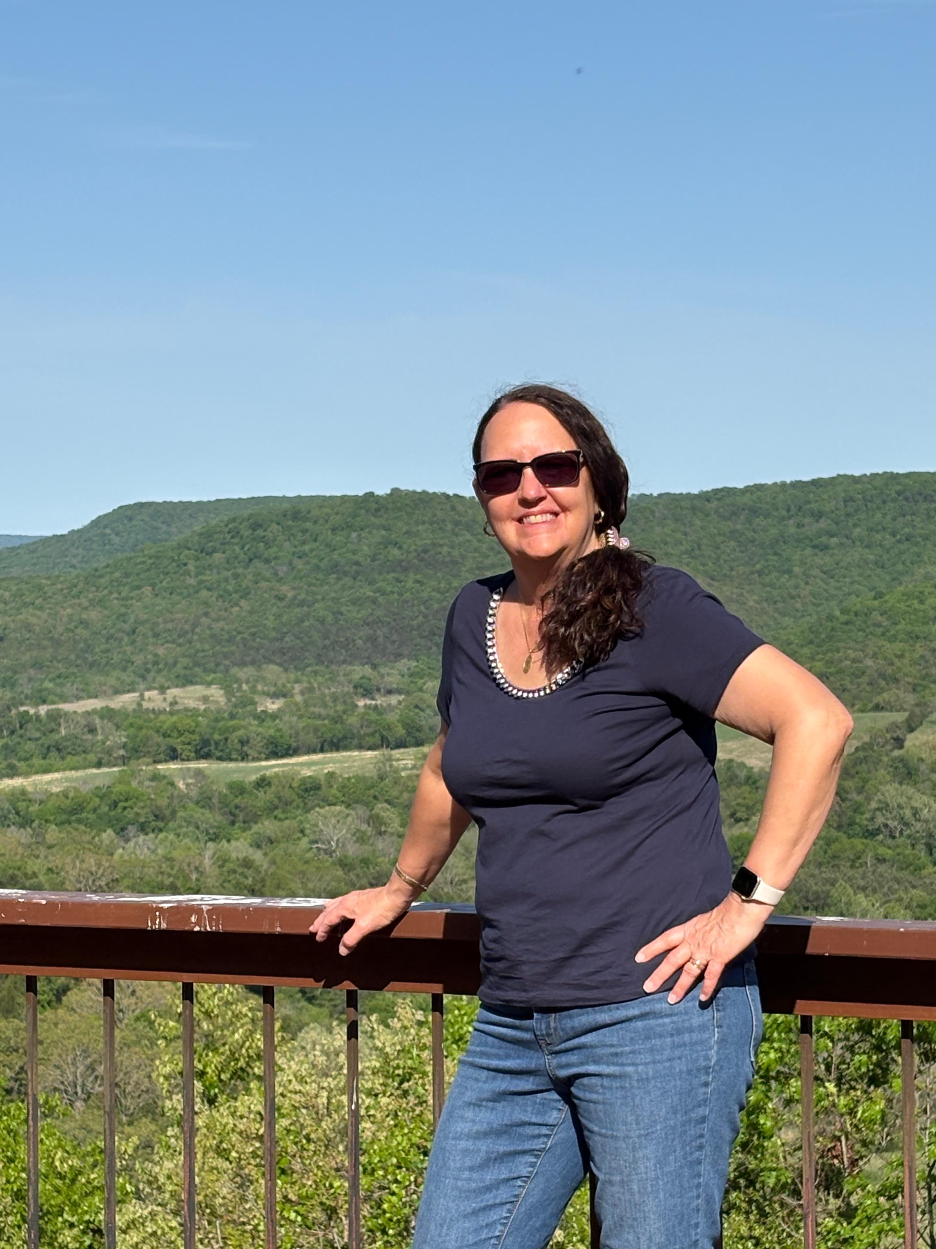 Relaxing on the patio overlooking the river valley