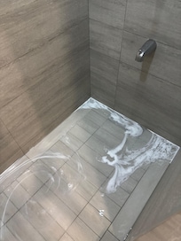 When I took a shower after confirming the shower head was rusted and mold, the 2nd issue of the water pooling. Seems like the drain pipes haven’t been clean in a while either.