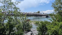 Peace bridge view from Prince's Island Park, 8 minutes bike ride from hotel.