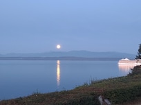 Sturgeon Moon with a ship going by at 2 a.m.
