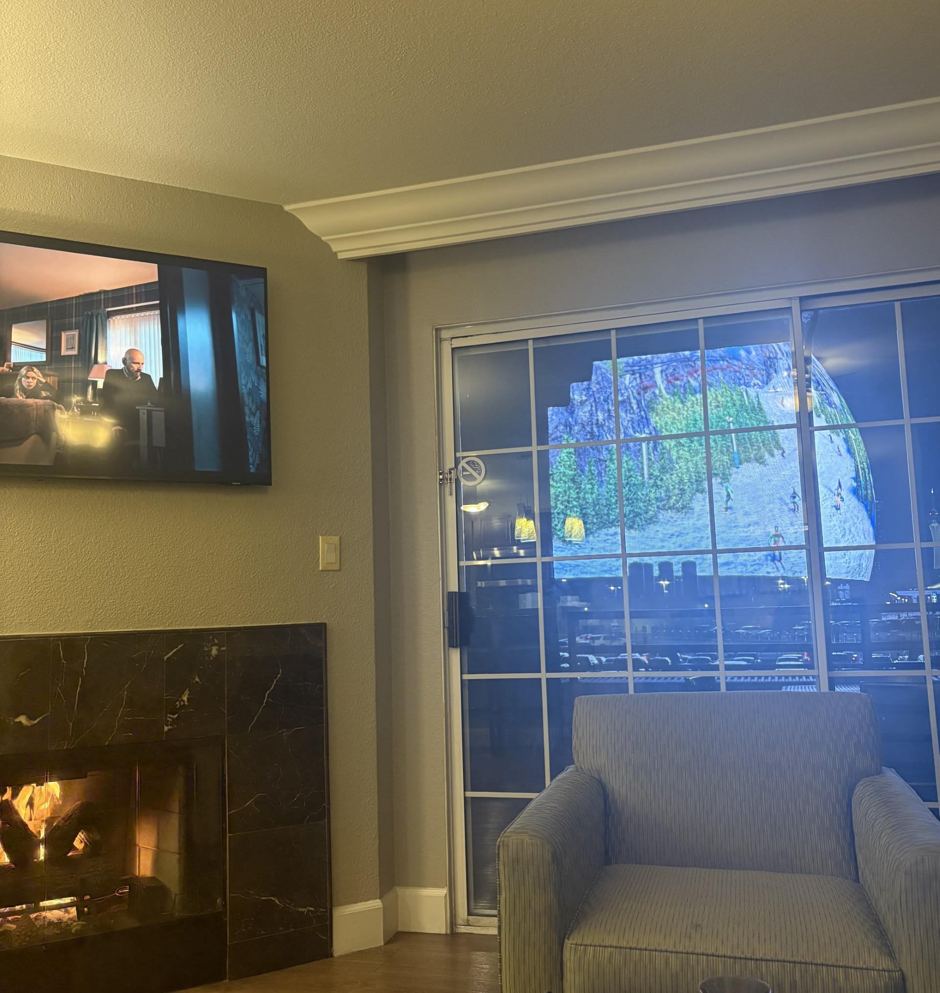 Love the fireplace and Balcony. 