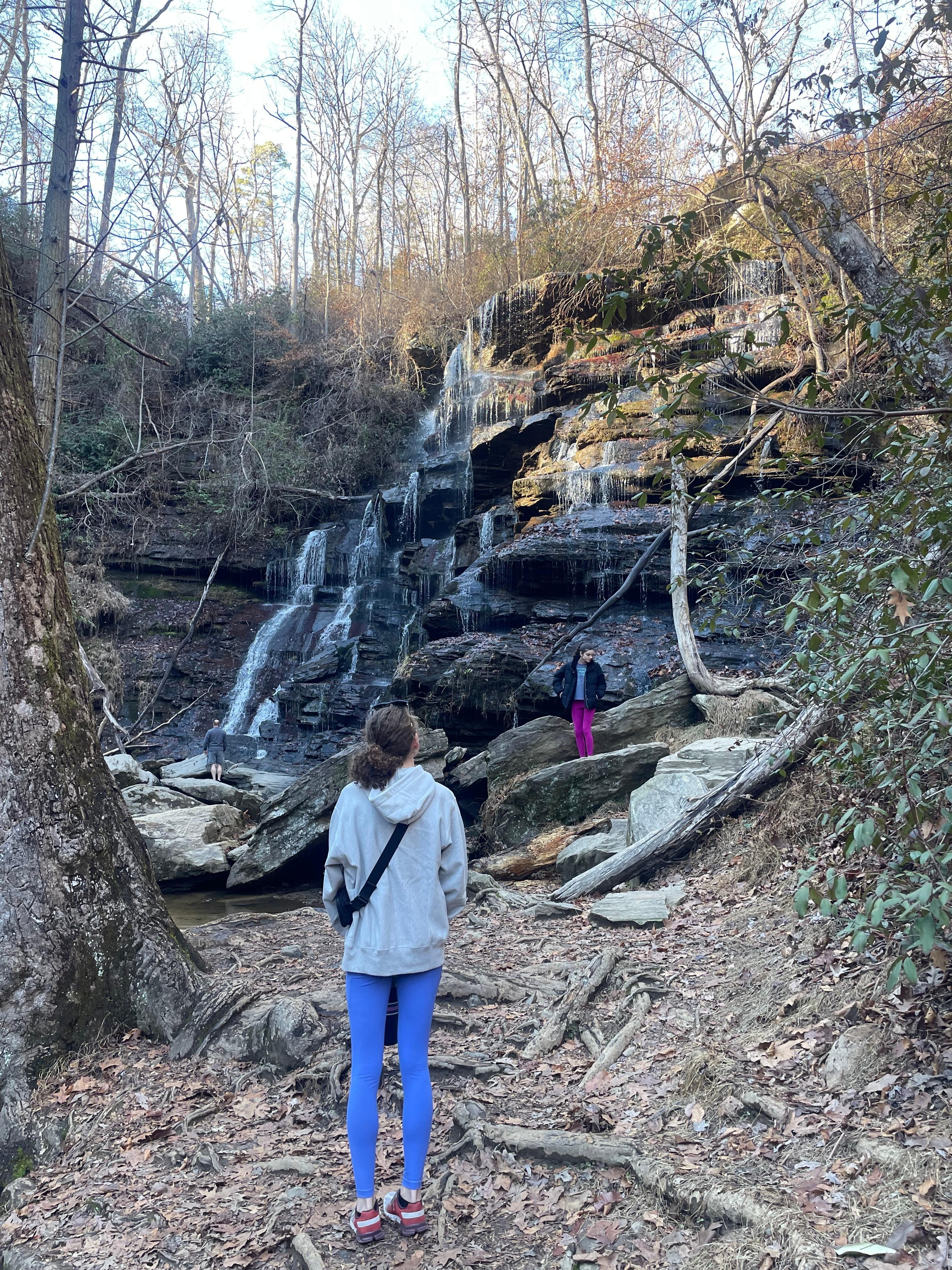 Hiking to the waterfalls at Yellow Branch Falls Trail. 