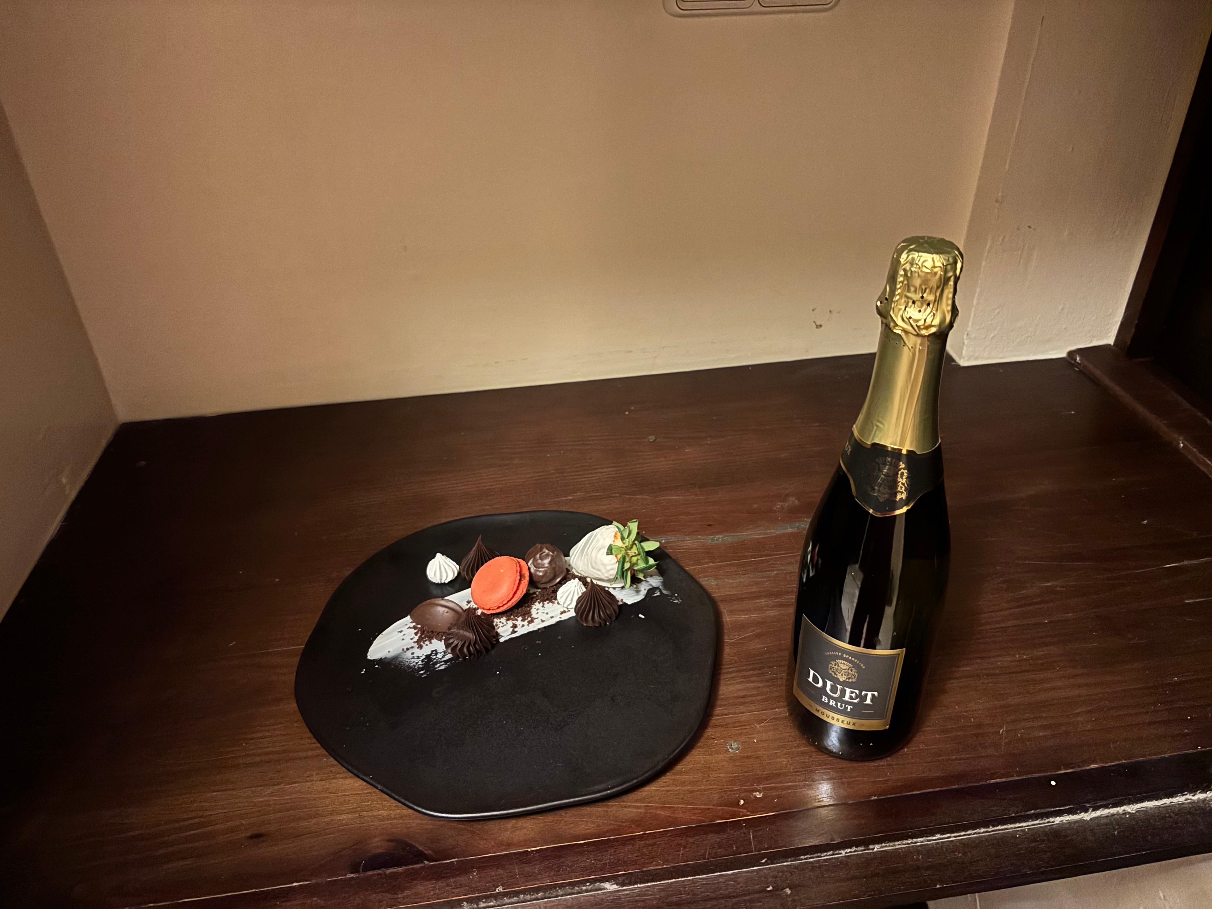 Birthday champagne and desert plate 