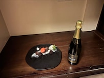 Birthday champagne and desert plate