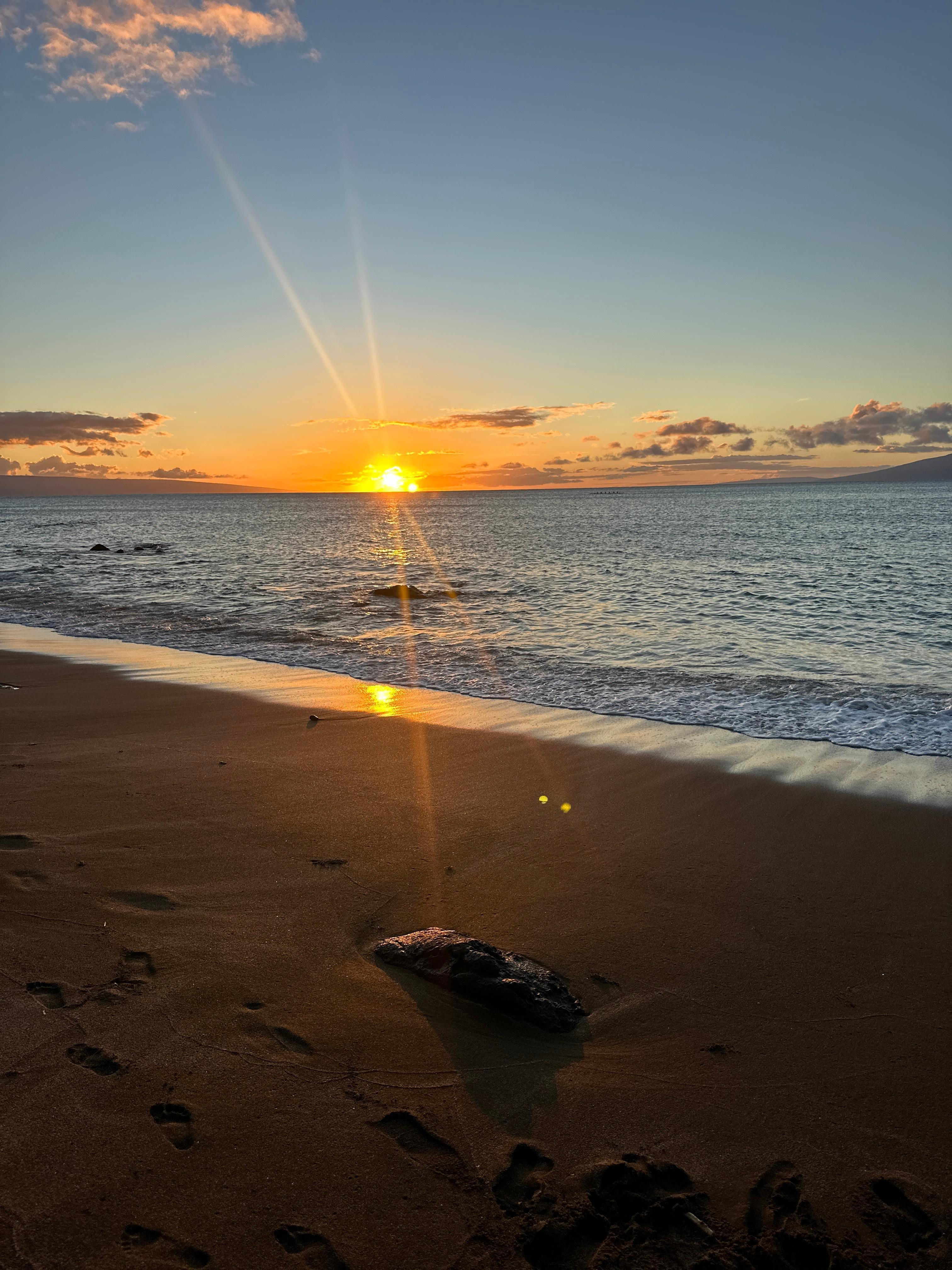 Sunset at the beach just steps from Kahana Falls 
