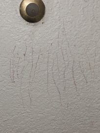 Scratch marks on bathroom wall