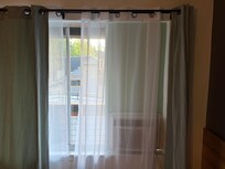 The Amanda Heater/AC on the wall didn’t work. This add-on in-window doesn’t allow you to close the curtain.
