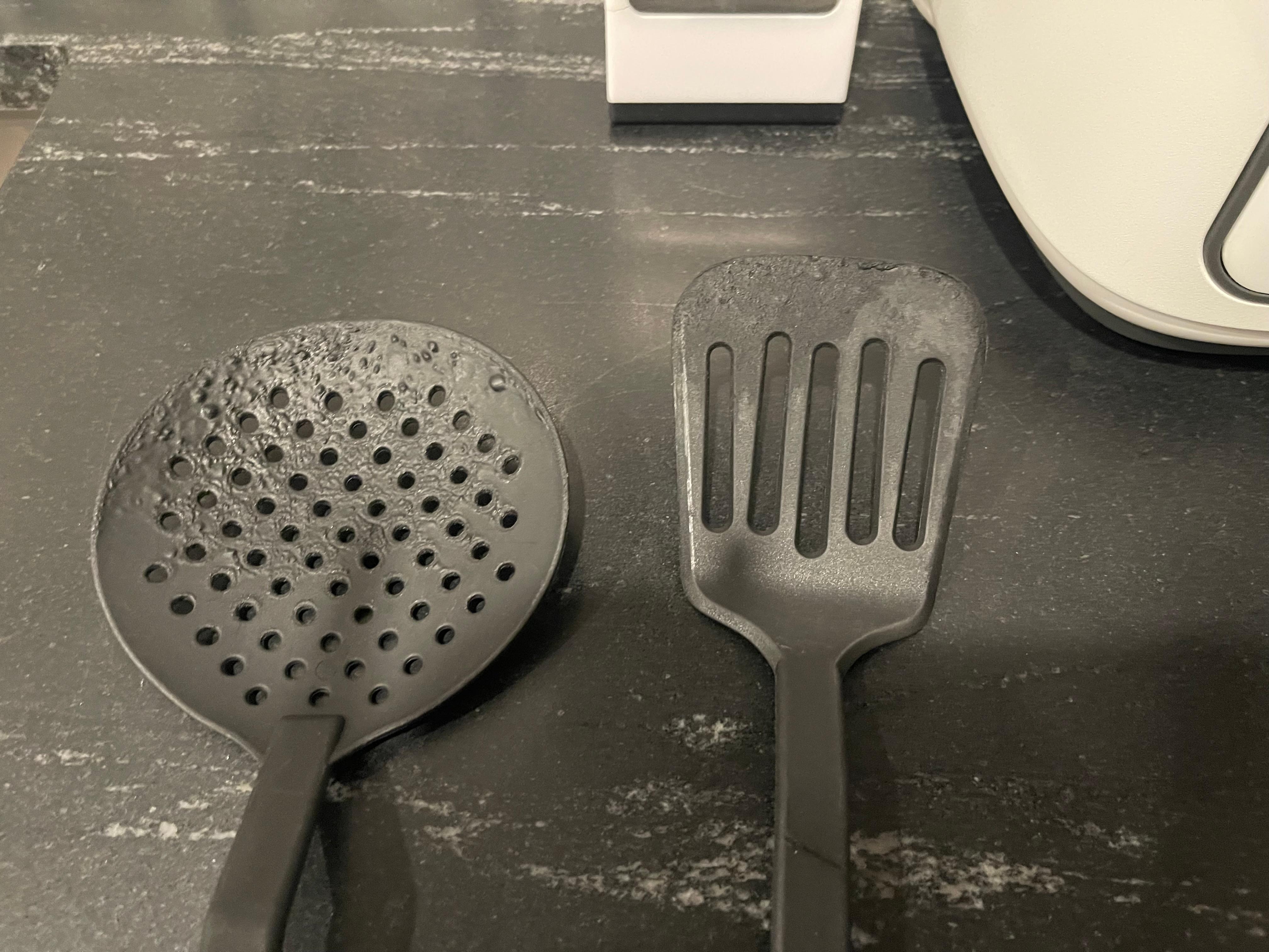 Partly melted kitchen utensils need replacing 