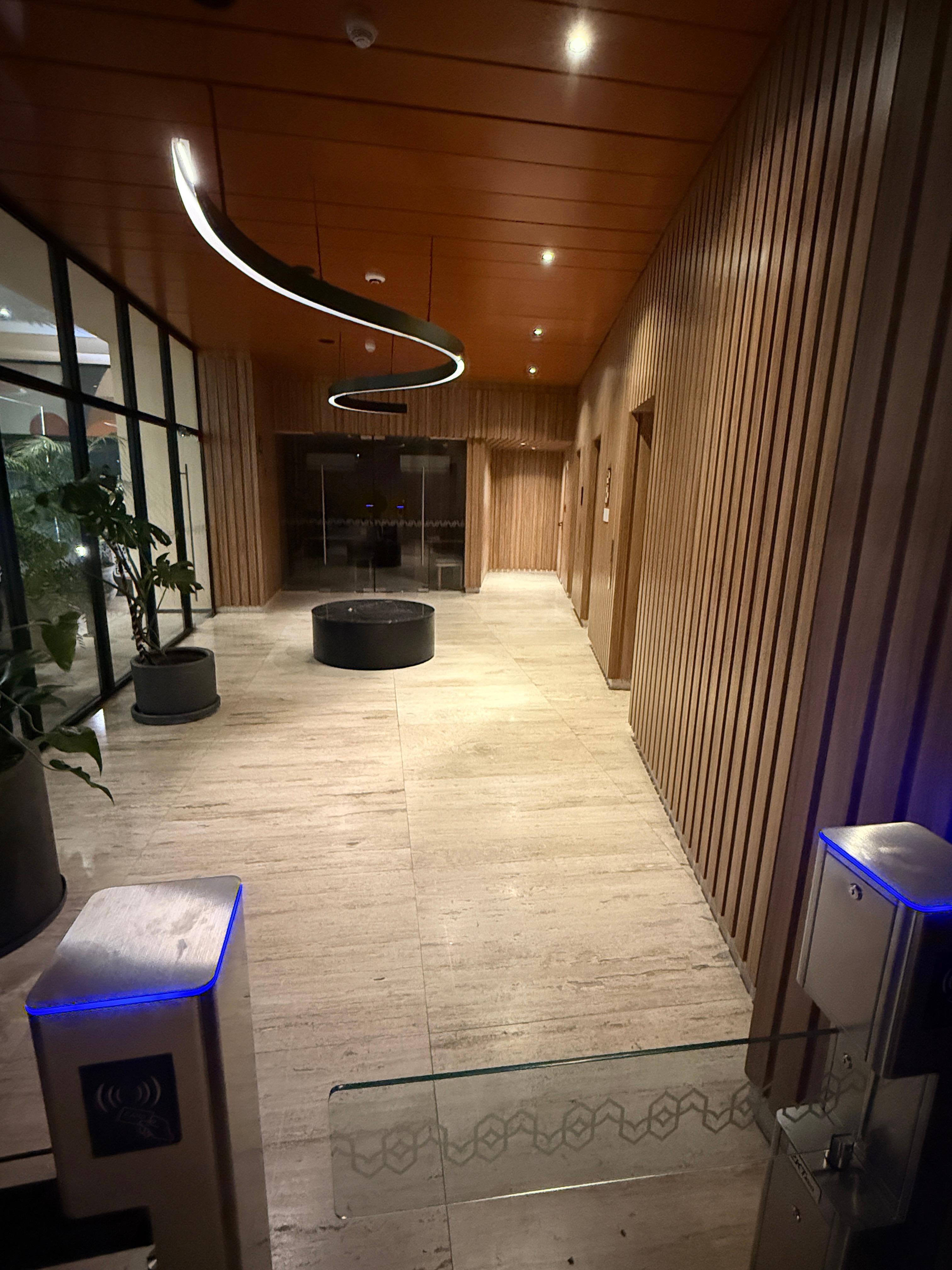 Entrance/Exit with a swipe key-card for entering and exiting the building. 