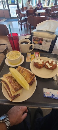 Pastrami Rueben, matzo ball soup and an order of potatoe pancakes!