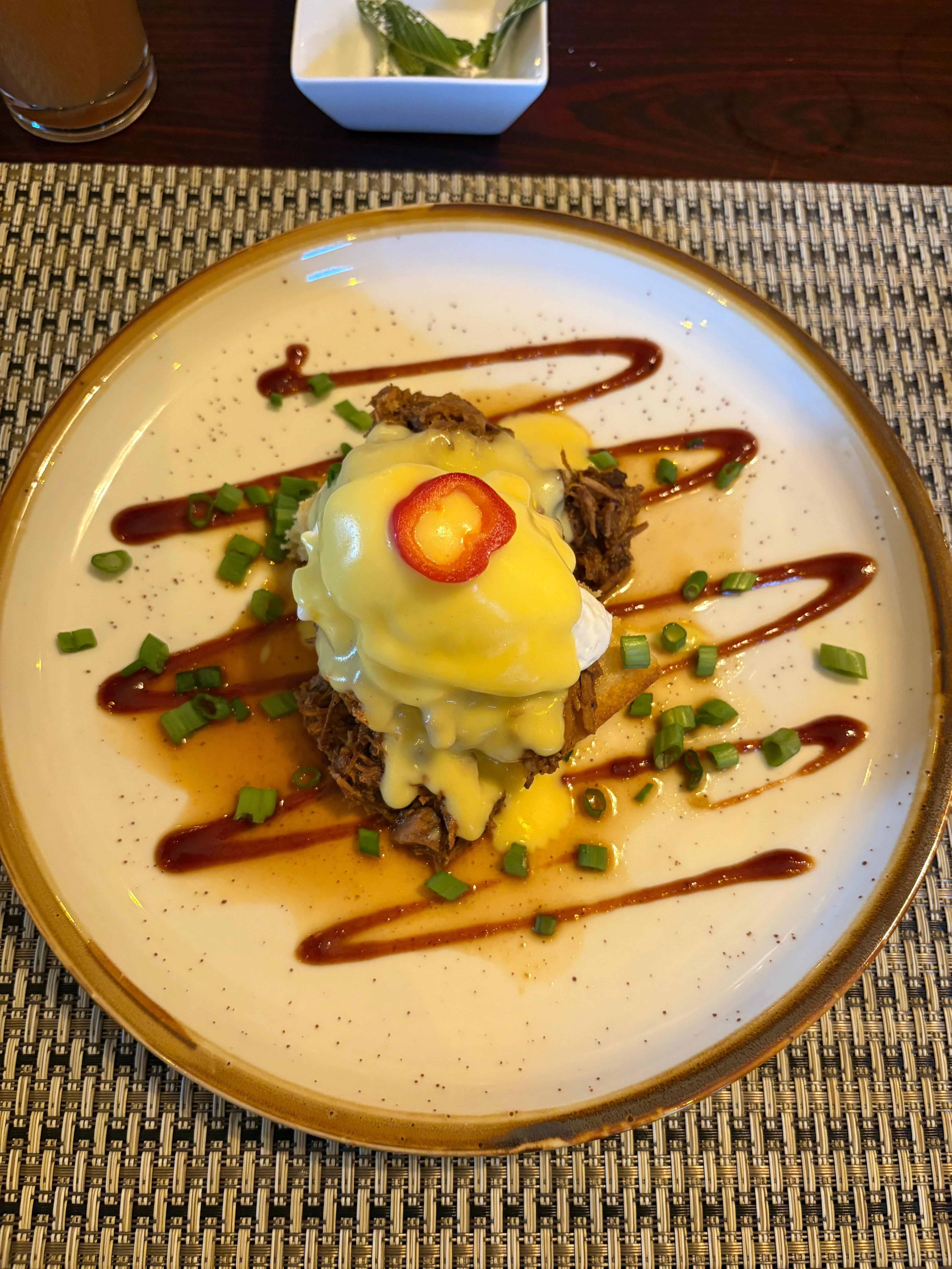 Main Course of included breakfast. Southern Eggs Benedict 